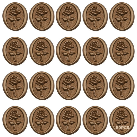 50 Pcs Vintage Wax Seal Stickers for Wedding, Wax Seal for Envelopes with Embossed Rose Design, Oval Self-Adhesive Copper Stickers