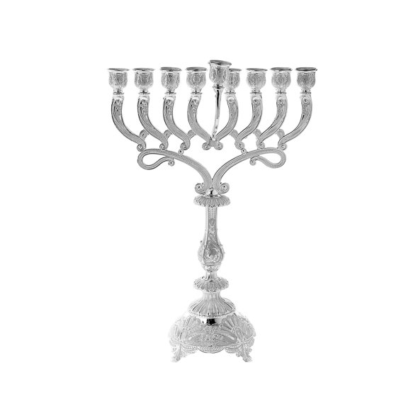 Legacy Judaica Silver Plated Tall Chanukah Menorah - Stainless Steel, Classic Branch Menora Style - for Standard Hanukah Candles and Most Oil Cups – 16" Tall x 10.5" Wide