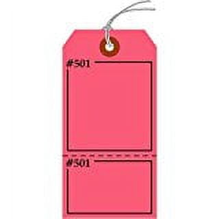 CLAIM CHECK Tags, 2 Parts, Numbered 2 Places, Fluorescent Pink Cardstock, Looped String, 5.75" x 2.875"- Pack of 25 Tags