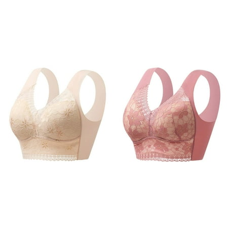 Kcodviy 2 Pcs Women s Front Side Buckle Women Bras Wireless Lace Edge without Steel Maternity Strapless Bra Ring Movement Seamless Gathering Small Sports Bra Adjustment Yoga Sleep Large Bra