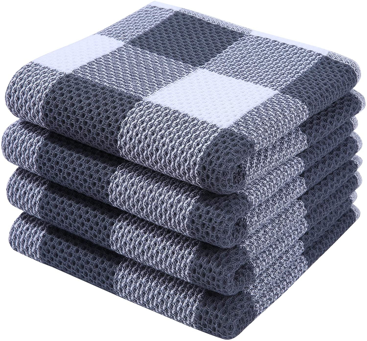 Homaxy 100% Cotton Waffle Weave Check Plaid Kitchen Towels, 13 X 28 ...