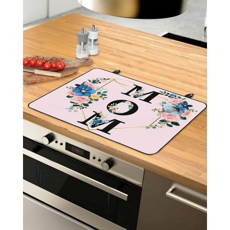 

Love Mom Stove Top Covers for Electric Stove Heat Insulation Fireproof Glass Cooktop Cover Counter Top Glass Stove Cover for Prevent Scratches 36 x21 Blue Pink Spring Floral Botanical