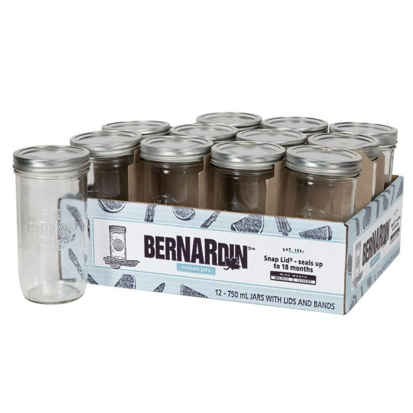 Bocaux en verre Bernardin à grande ouverture avec couvercles et bandes, 750&nbsp;ml, 12&nbsp;unités idéals pour la mise en converse des légumes plus longs