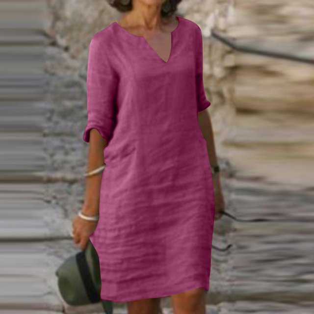 Pisexur Robe à Manches Courtes Col Rond Mode Femmes Décontractée Col Rond Imprimé Été Robe 1/2 Manches Robe Femmes