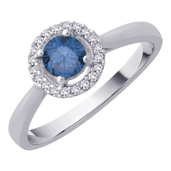 14K White Gold 1/2 ct. Diamond Fashion Ring with Blue Center Diamond