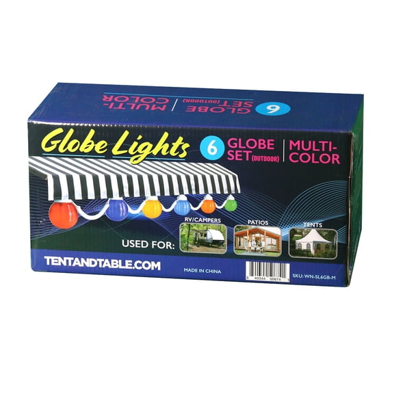 TentandTable 6 Globe Light Set, Mixed Colors with White Cord, 30 ft