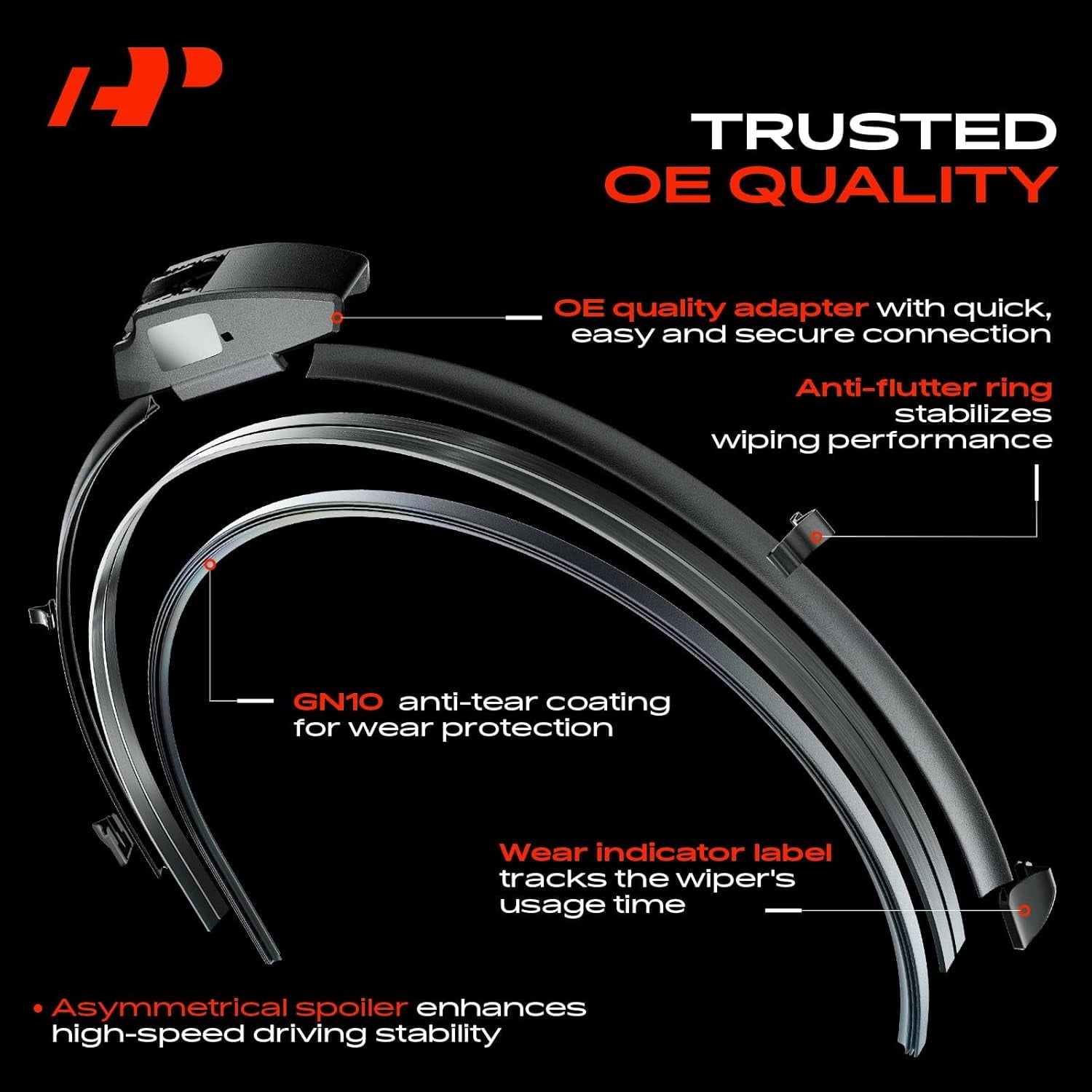 A-Premium Windshield Wiper Blades with Jeep JL Series Wrangler 2018-2024, JT Series Gladiator & Dodge Viper - 16" and 16", Hook Connector, with Wear Indicator & Towel, Left and Right, (Pack of 2)