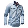 thumbnail image 2 of Camisas de vestir de manga larga lavadas de mezclilla vintage para hombres, camisa de mezclilla lavada, 2 of 4