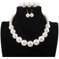 thumbnail image 2 of Large Pearl Jewelry Set Imitation Pearl Necklace Cherry Bracelet Stud Earrings Women's Necklace Round Cultured Chain Pearl Bracelet Pearl Earrings for Wedding Events Party - White, 2 of 5