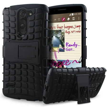 LG G3 Stylus / D690 TPU Slim Rugged Hybrid Stand Case Cover Black