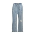 thumbnail image 5 of ShiShine Women's Wide Leg Jeans Drawstring Loose Straight Leg Denim Pants with Pockets, 5 of 5