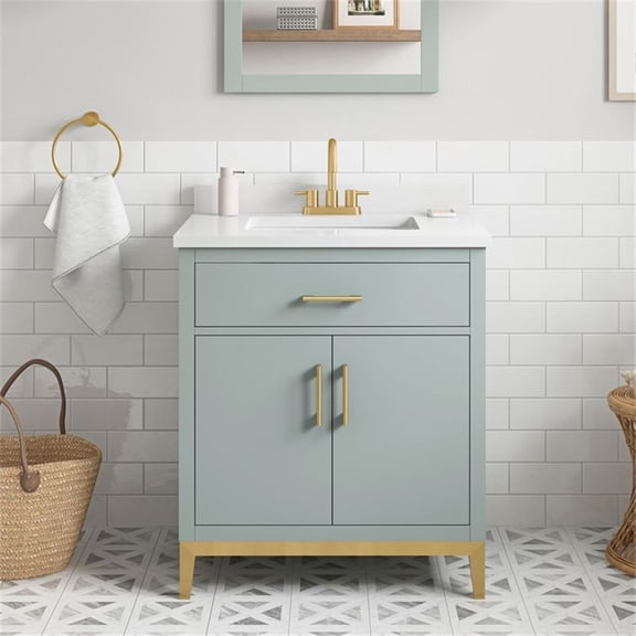 Pemberly Row 30" Bathroom Vanity in Sage Green with White Countertop