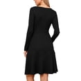thumbnail image 3 of Vestidos de Otoño de Cuello Cuadrado para Mujeres, Vestido de Punto de Manga Larga en Línea A con Bolsillos, S Negro, 3 of 6