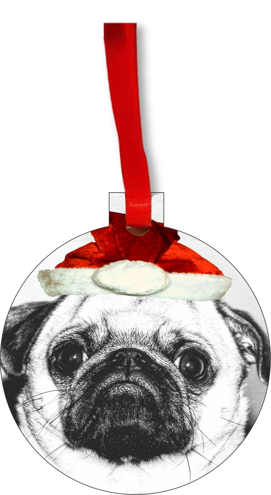 Ornament Dog Black And White Pug In A Santa Claus Hat Round Shaped Flat Hardboard Christmas Ornament Tree Decoration Unique Modern Novelty Tree Decor Favors Walmart Com Walmart Com