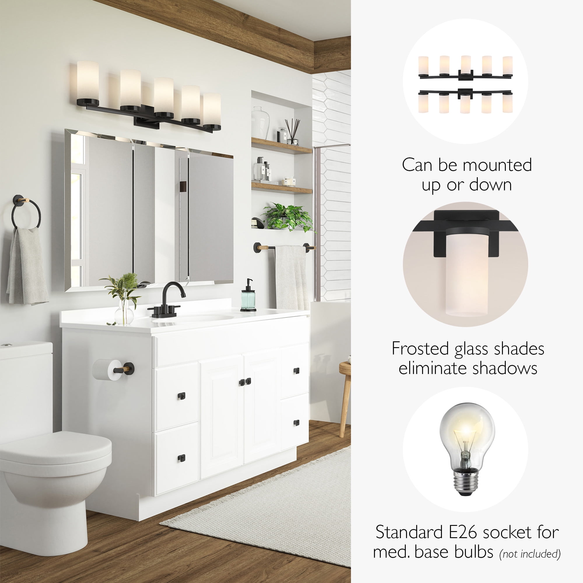 Design House Desta Transitional Indoor 5-Light Vanity Light with Curved Bar, Matte Black
