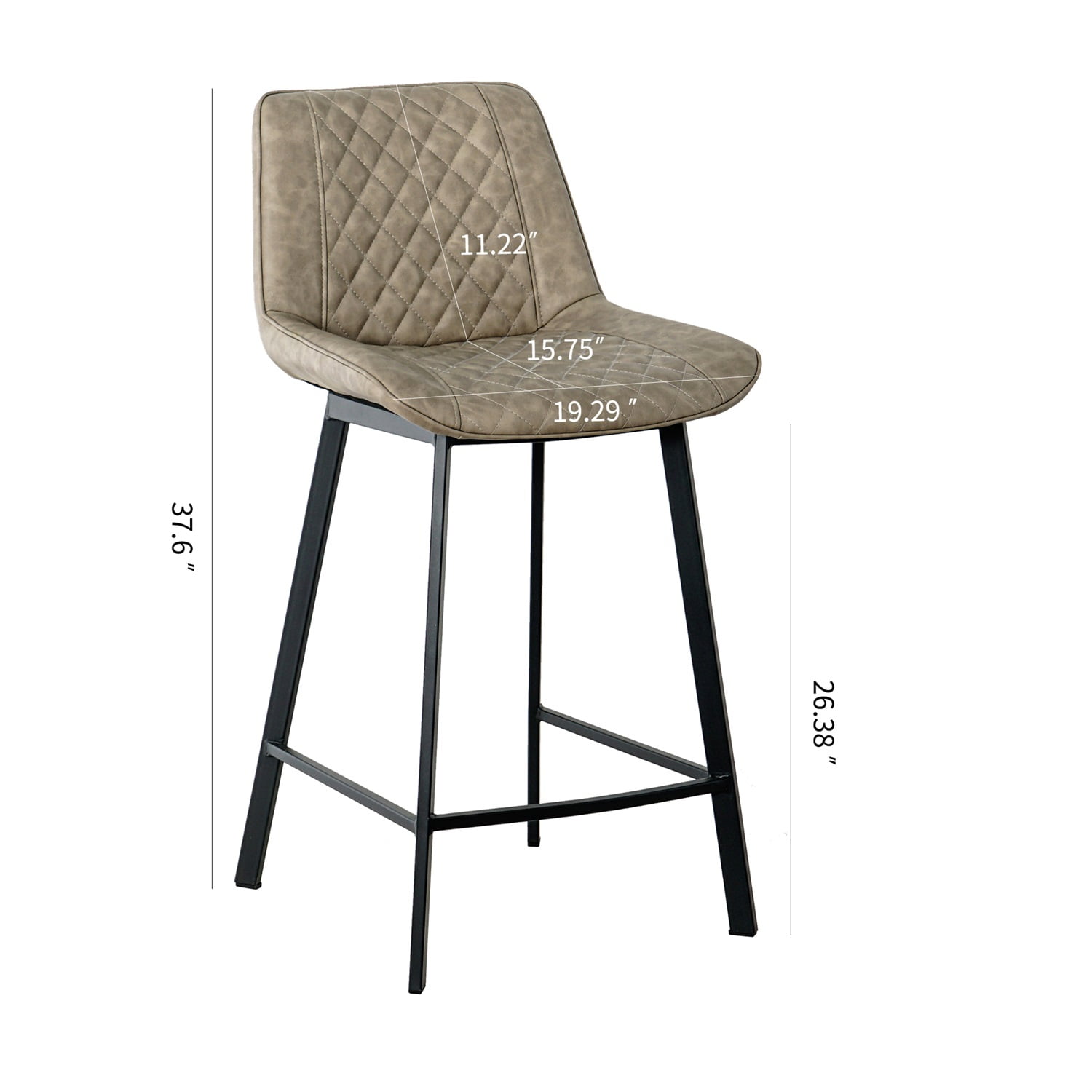 Kadyn Modern Cheap High Bar Stool Set of 2, Upholstered Pu Leather Bar Chair with Back, Metal Counter Height Bar Stool for Dining Room, Light Brown