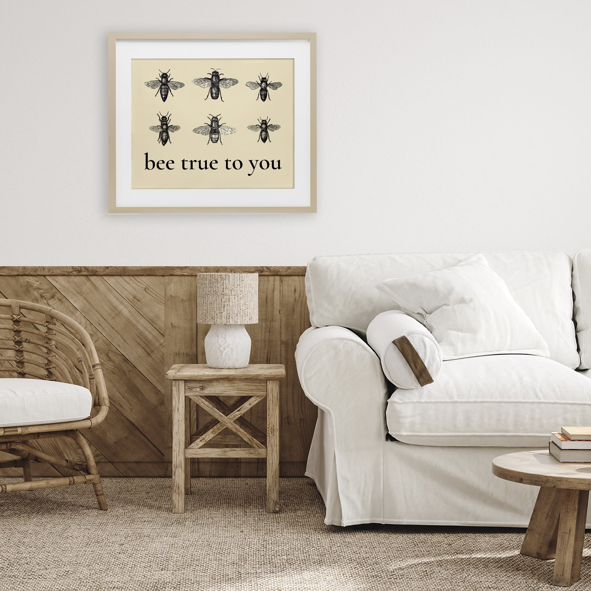 Bee True To You Inspiration Birch Framed Print Under Glass, design by Lettered and Lined