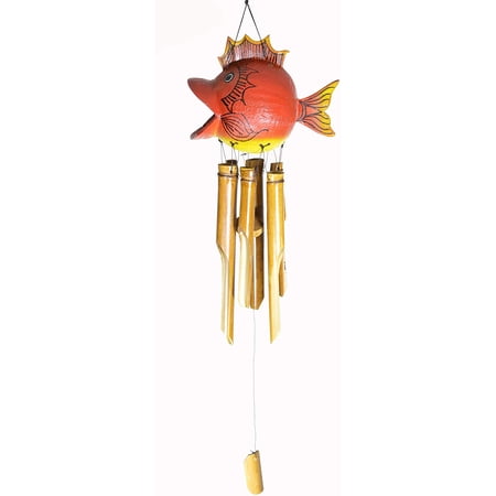 Hand Carved and Painted Blow Fish Cute Bamboo Windchime