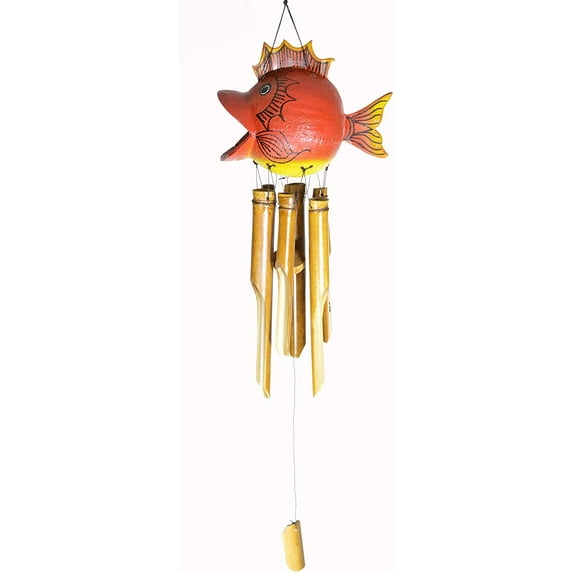 Hand Carved and Painted Blow Fish Cute Bamboo Windchime