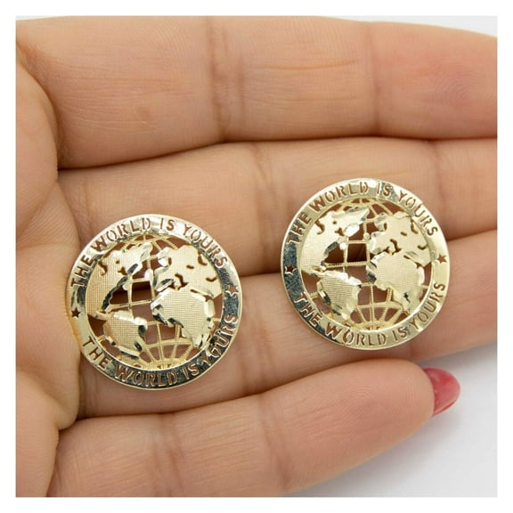Diamond-Cut The World is Yours Unisex Adult Stud Earrings 10K Yellow Gold, 3.46 Gr – Goldum NYC