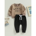 thumbnail image 3 of Bagilaanoe 2PCS Toddler Baby Boy Long Pants Set Letter Embroidery Long Sleeve Sweatshirt Pullover Tops + Drawstring Sweatpants 6M 12M 18M 24M 3T Kids Casual Sweatsuits, 3 of 8
