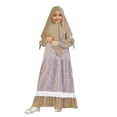 thumbnail image 4 of Cowsor Toddler Kids Ramadan Dress Set 0 to 10 Years Middle Eastern Floral Patchwork Long Sleeve Crew Neck Dress with Headscarf 2 Piece Festival Outfit, 4 of 7