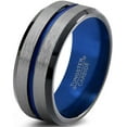 thumbnail image 1 of Tungsten Wedding Band Ring 10mm for Men Women Black Blue Center Line Beveled Edge Brushed Lifetime Guarantee, 1 of 4