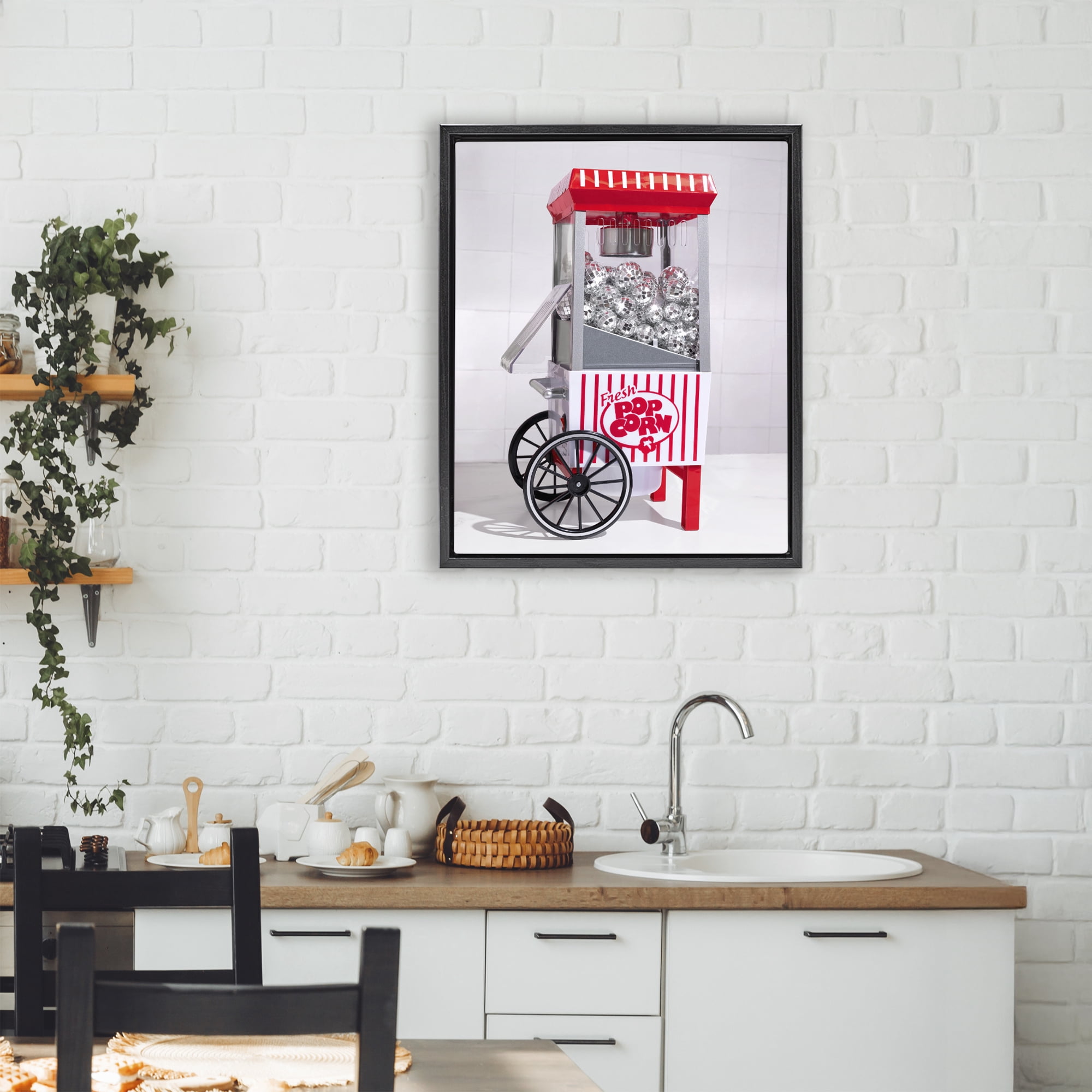 Stupell Industries Fun Disco Popcorn Machine Black Framed Floater Canvas Wall Art, design by LISH Creative
