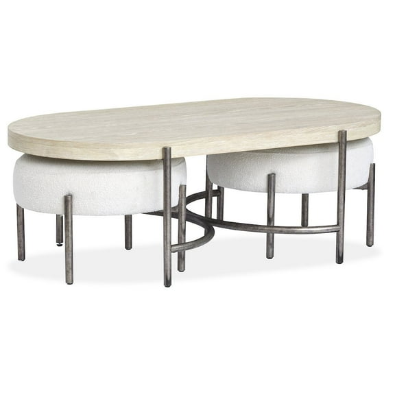 Magnussen Home Jennings Oval Cocktail Table With 2 Ottomans