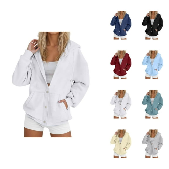 Fleece Hoodie Oversized Hoodie Womens Sweatshirt Zip Up Hoodie Women Casual Wear Women's Zip Up Hoodie Casual Button Front Jacket Soft Warm Winter Outerwear Cozy Pullover Sweatshirt For Everyday Wear