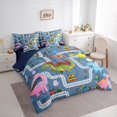 thumbnail image 2 of Feelyou Train Track Dinosaur Bedding Comforter Set for Kids Boys Girls, Railway Crossing Wildlife King Bedding Sets, Blue, Blue Reversible, 7pcs, 2 of 7