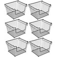 thumbnail image 2 of Stackable Metal Storage Organizer Bin Basket with Handles - Large, 6 Pack - Black, 2 of 6