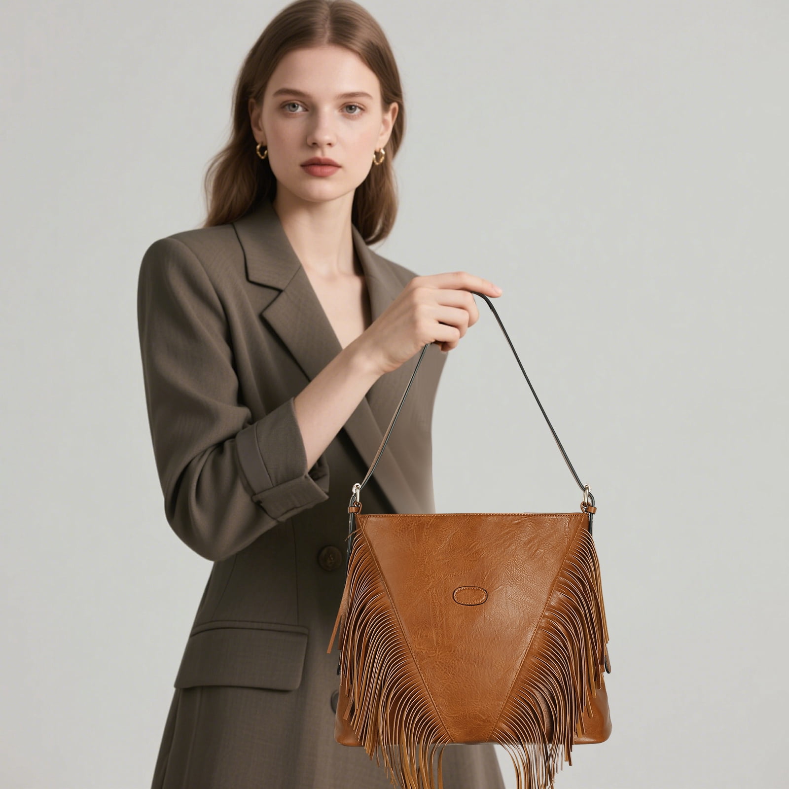 SENDEFN Fringe Hobo Bags for Women Vintage Leather Crossbody Bag Hippie Western Purses Tassel Shoulder Bag