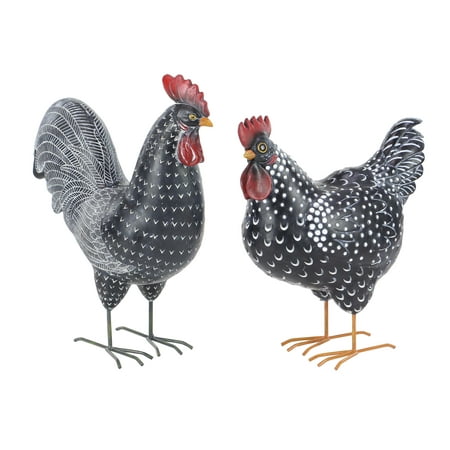 - Decmode Set of 2 Farmhouse Iron and Resin Black Rooster and Hen Sculptures, Black