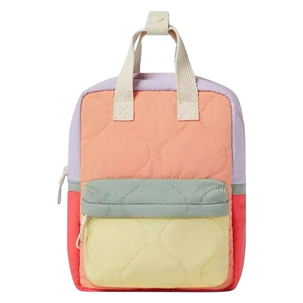 Mochila de lona amarilla de 27 x 21 x 10 cm con costuras naranjas. Bonita mochila escolar para niños, ideal para guarderías, preescolares, viajes y actividades al aire libre. Pieza única. Rkxzt