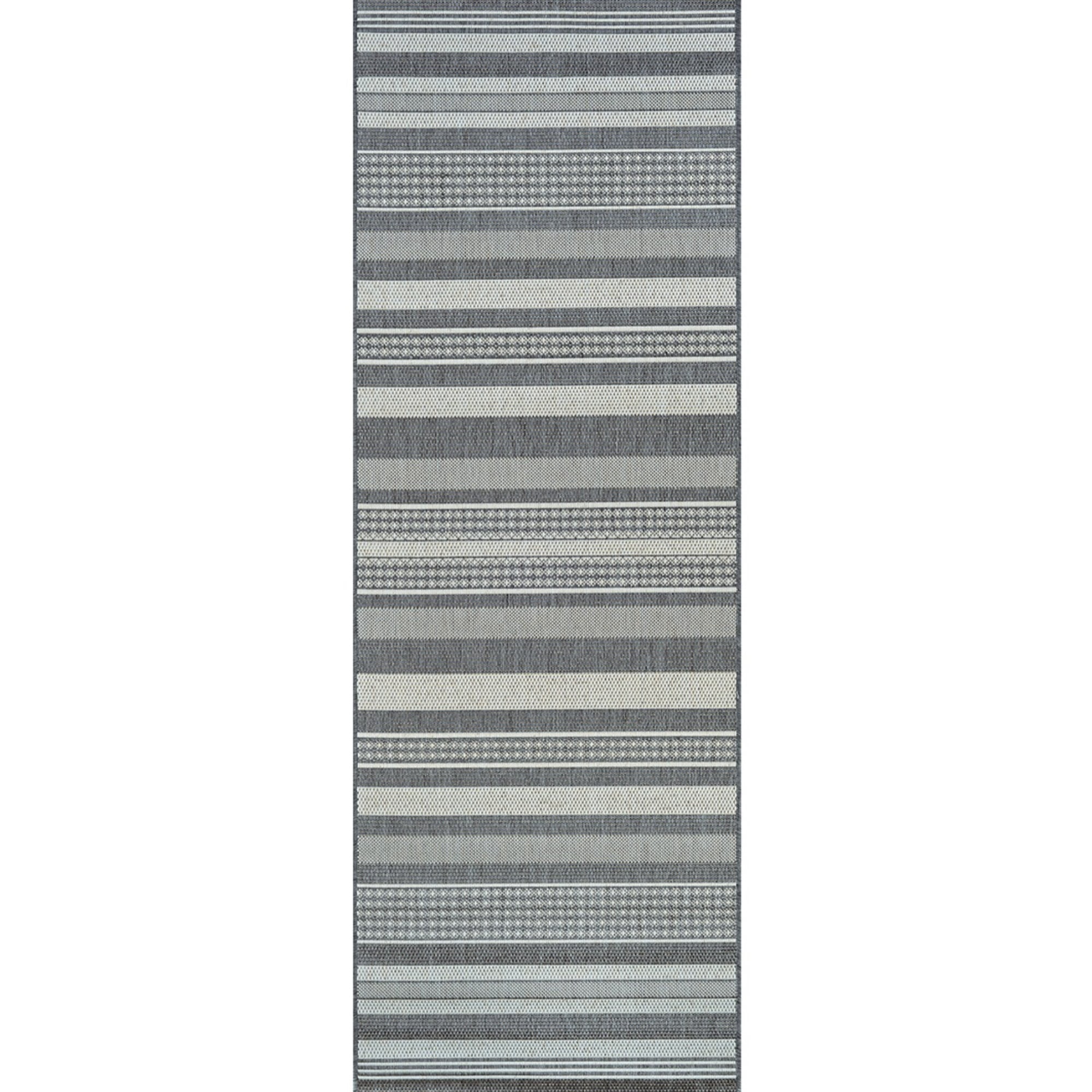 Couristan 2.25' x 11.75' Striped Indoor Outdoor Area Throw Rug Runner - Gray