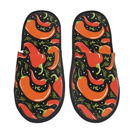 Balery Red Hot Chili Slient Indoor Furry Fleece Comfort House Shoes Soft Non-Slip Home Shoes Cotton slippers House Slippers-- Medium