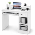 thumbnail image 3 of 41.5" Modern Computer Desk with Drawer and Keyboard Tray, PC Laptop Table Study Writing Workstation for Home Office，White, 3 of 9