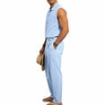 thumbnail image 4 of LEKWK Men Linen Sets Outfits 2 Piece Sleeveless Button Down Collared Tops and Tie Waist Straight Leg Pants Lightweight Summer Fashion Beach Vacation Outfits, 4 of 8