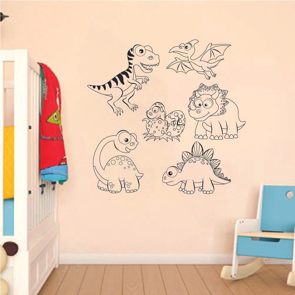 Dino Cute Cartoon Dinosaur Trex T-Rex Wall Sticker Art Decal for Girls Boys Kids Room Bedroom Nursery Kindergarten Garage House Fun Home Decor Stickers Wall Art Vinyl Decoration Size (40x40 inch)