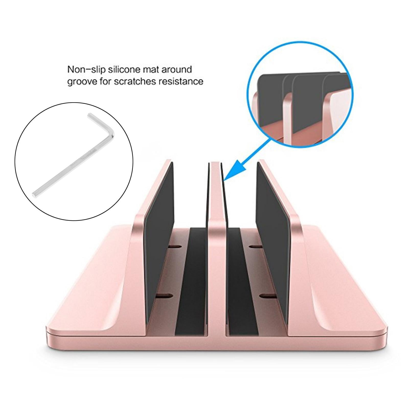 Adjustable Laptop Stand 2 Slots Computer Vertical Support Desktop Accessories, Stable and Firm Holder - Rose Gold