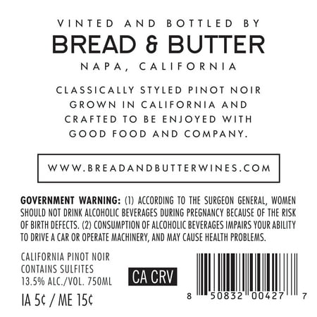 BREAD＆BUTTER ブレッドアンドバター ピノ・ノワール 750ml 赤ワイン アメリカ 海外 輸入酒
