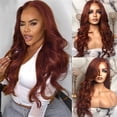 thumbnail image 3 of Reddish Brown Synthetic Lace Front Wig 20-30" Long Body Wave Copper Red Brown 13X1 T Part 13X4 Lace Wigs for Women Pre Plucked with Baby Hair, 3 of 6