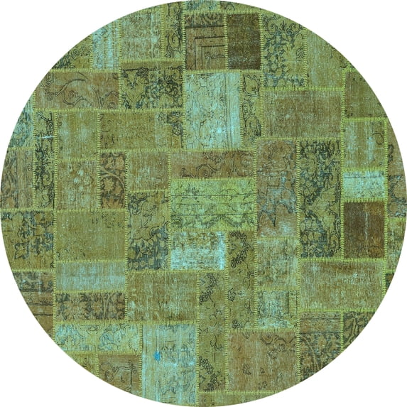 Ahgly Company Indoor Round Patchwork Light Blue Transitional Area Rugs, 8' Round