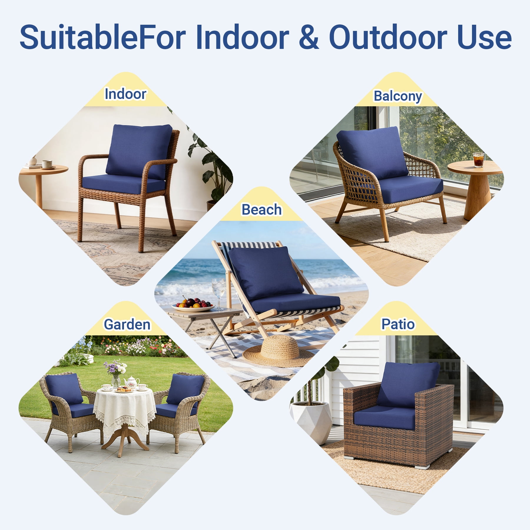 Favoyard Deep Seat Patio Cushion Set, 24 inch Rainproof & Fadeness Patio Cushions for Outdoor Chair Couch with Removable Cover
