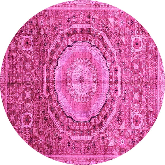 Ahgly Company Indoor Round Abstract Pink Modern Area Rugs, 8' Round
