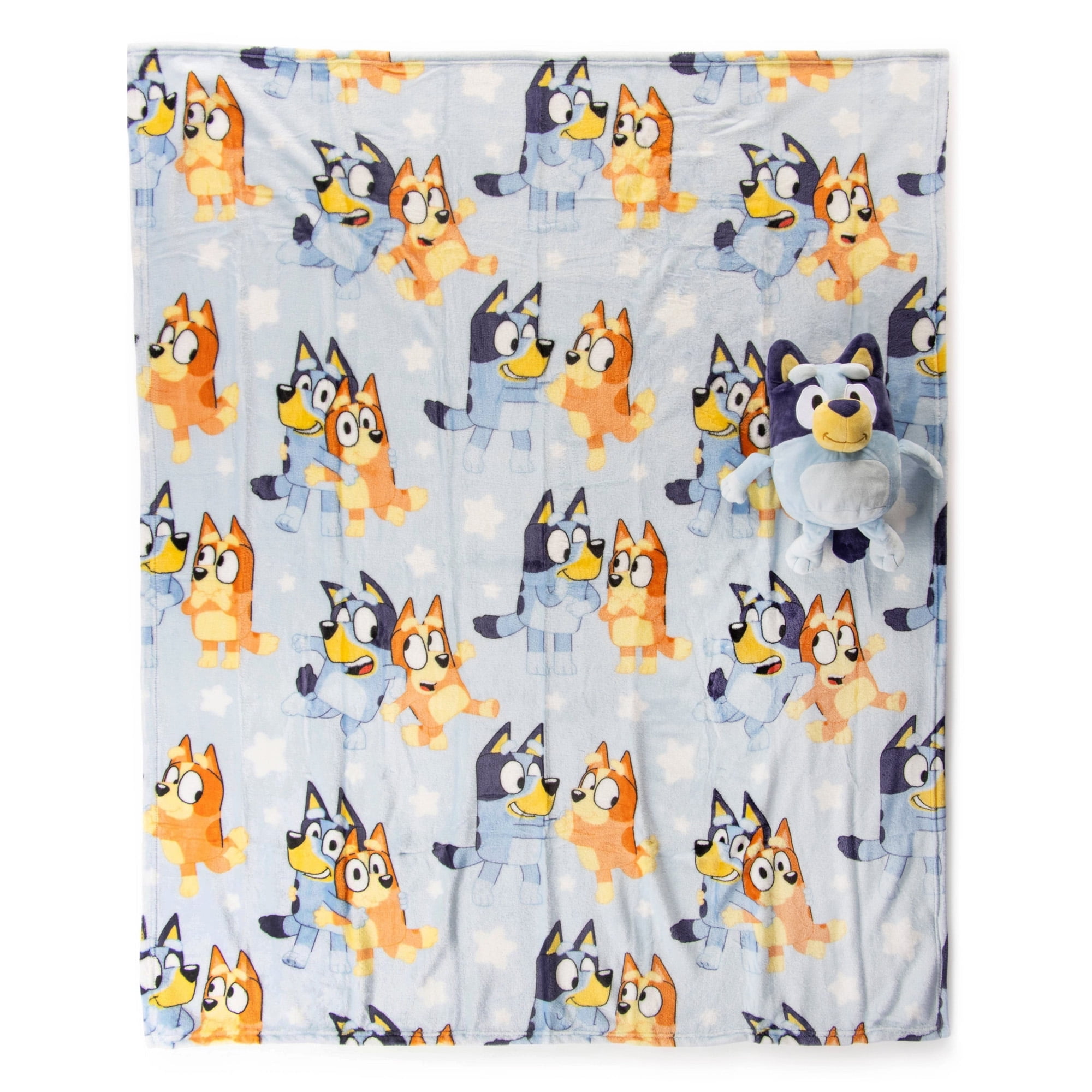 Bluey Busy Puppies Silk Touch Throw Blanket 40 x 50" and Character Hugger Pillow Set