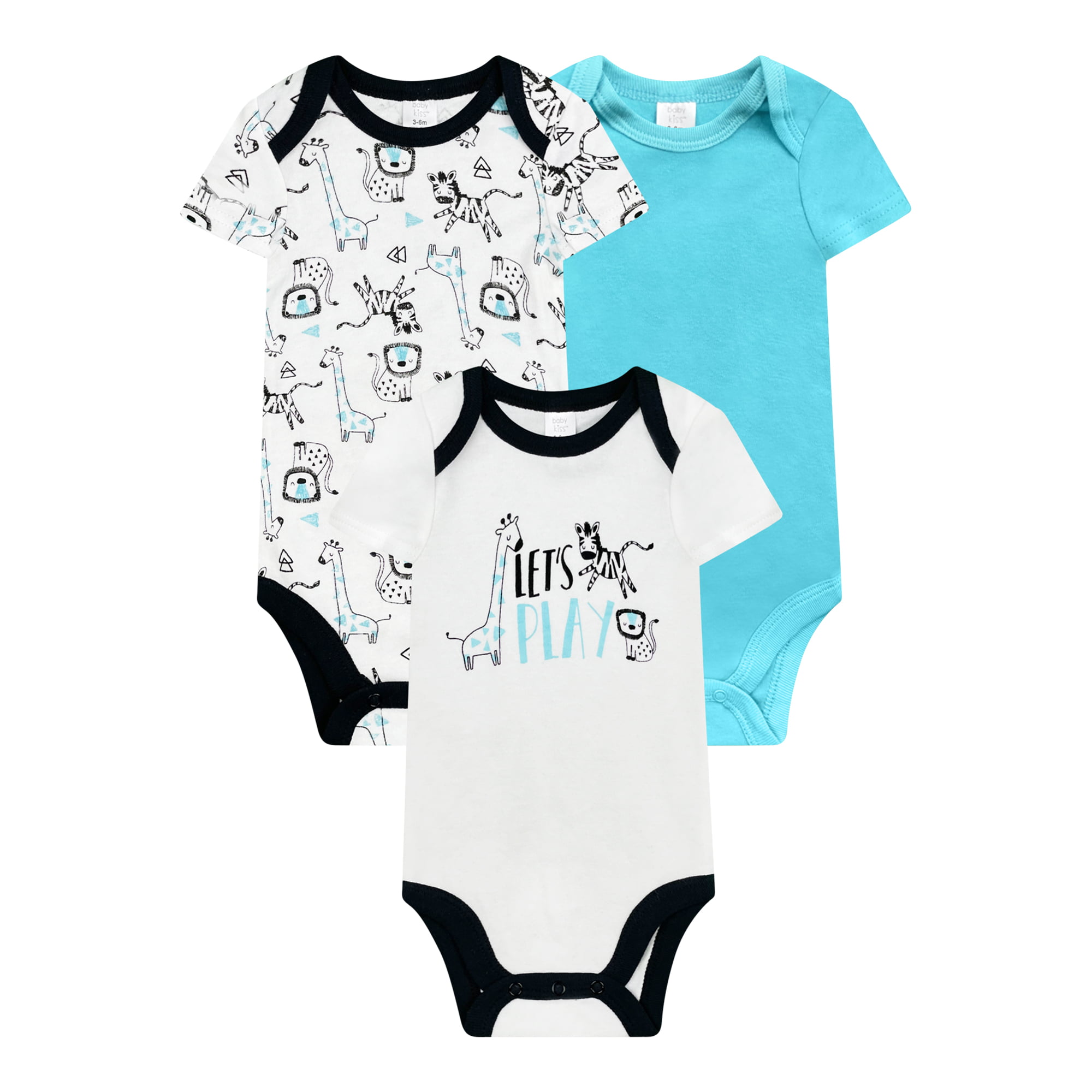 BABY KISS 3-Pack Bodysuits For Baby Boys Short Sleeve Baby Onesies For Newborn & Infants 100% Cotton 