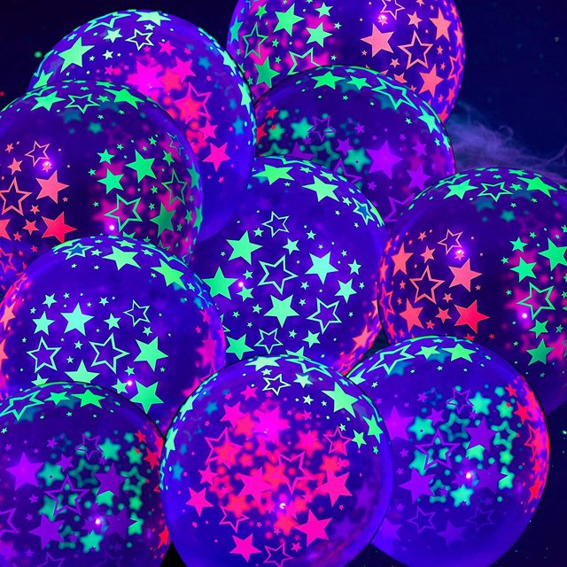 100 Piezas Globos De Neón Resplandor Globos De Estrellas De Neón Brillan En Luz Negra Globos De Látex De Neón Fluorescentes De Luz Negra Para Fiesta De Cumpleaños Brillo De Boda S