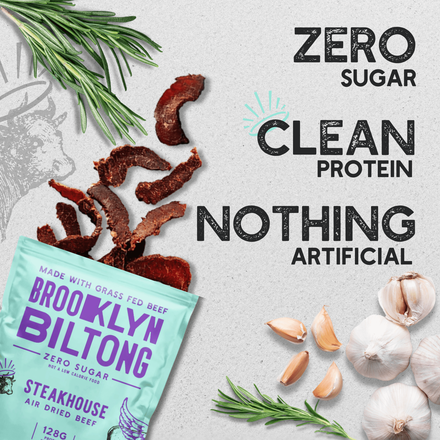 Brooklyn Biltong - Air Dried Grass Fed Beef Snack, South African Beef Jerky - Whole30 Approved, Paleo, Keto, Gluten Free, Sugar Free, Made in USA (Steakhouse)
